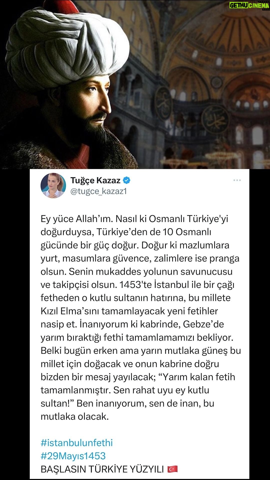Tuğçe Kazaz - 17.1K Likes - BEN İNANIYORUM, SEN DE İNAN, BU MUTLAKA OLACAK!
#1453 #fetih1453 #istanbulunfethi #fatihsultanmehmet #ayasofya #ikinciyüzyıl #başlasıntürkiyeyüzyılı #türkiye #türkiyeyüzyılı #tugcekazaz #tuğçekazaz #seçim2023 #2023 #29mayıs #reels #shorts