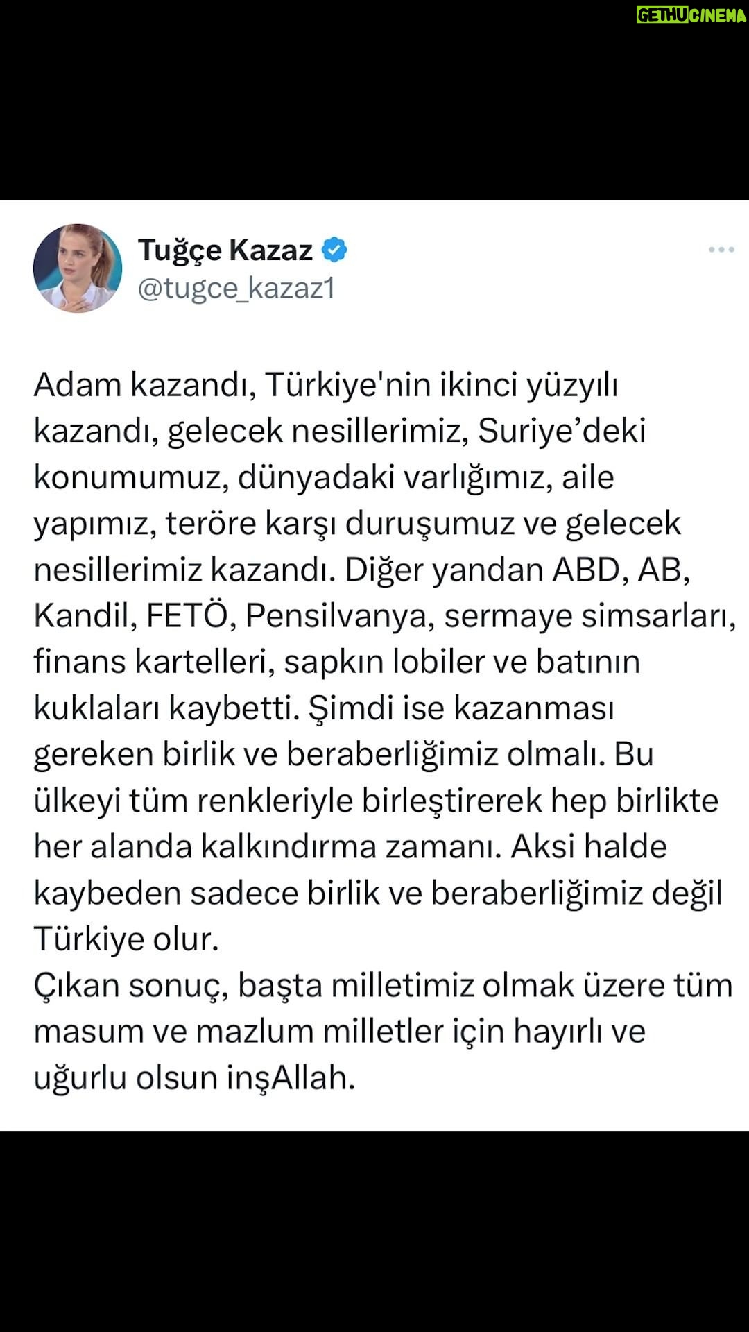 Tuğçe Kazaz - 27.3K Likes - ADAM KAZANDI. TÜRKİYE KAZANDI.
#erdoğan #receptayyiperdoğan #kılıçdaroğlu #kemalkılıçdaroğlu #milletittifakı #cumhurittifakı #seçim2023 #28mayıs2023 #akparti #chp #türkiye #tuğçekazaz #tugcekazaz #reels #tiktok #shorts
