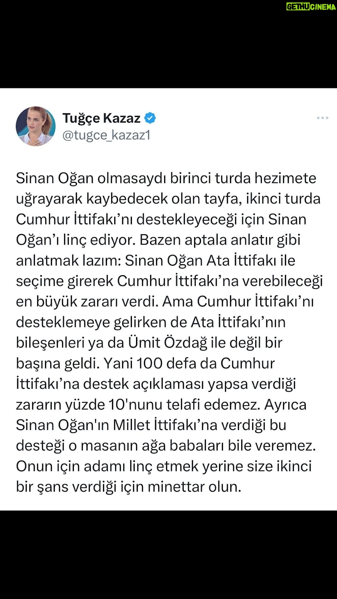 Tuğçe Kazaz - 11K Likes - SİNAN OĞAN'I LİNÇ ETMEK YERİNE ONA MİNNETTAR OLMALISINIZ
#sinanoğan #erdoğan #receptayyiperdoğan #cumhurittifakı #milletittifakı #akparti #chp #kılıçdaroğlu #kemalkılıçdaroğlu #ataittifakı #seçim2023 #14mayıs #28mayıs #linç #türkiye #tuğçekazaz #tugcekazaz #reels #reelsvideo #tiktok #shorts