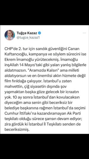 Tuğçe Kazaz Instagram - AK PARTİ İSTANBUL İL TEŞKİLATI SENDEN DE BECERİKSİZMİŞ

#erdoğan #receptayyiperdoğan #kılıçdaroğlu #kemalkılıçdaroğlu #müslüman #imamoğlu #ekremimamoğlu #canankaftancıoğlu #akparti #akpartiistanbulilteşkilatı #seçim2023 #2023 #14mayıs #24mayıs2023 #türkiye #ikinciyüzyıl #tuğçekazaz #tugcekazaz #reels #reelsvideo #shortsvideo #shorts #viral