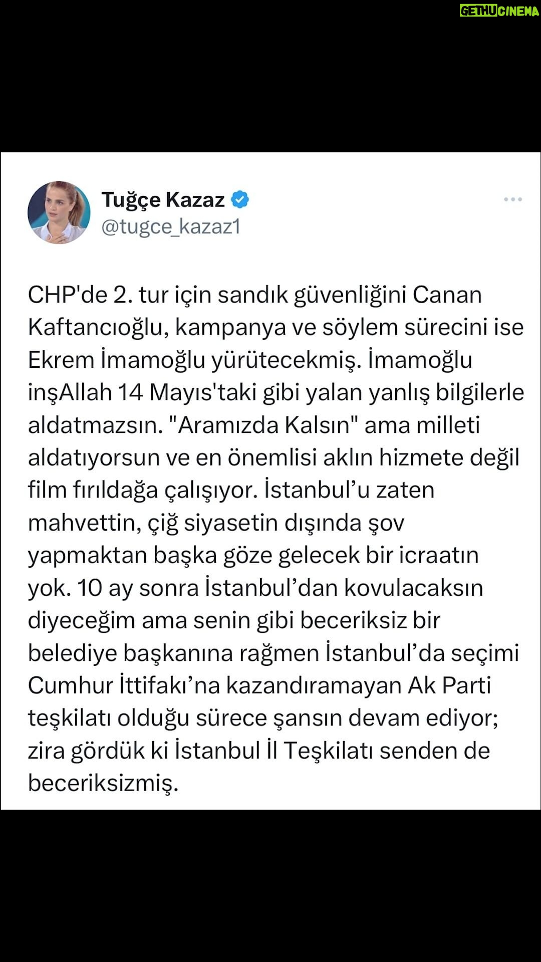 Tuğçe Kazaz - 12.5K Likes - AK PARTİ İSTANBUL İL TEŞKİLATI SENDEN DE BECERİKSİZMİŞ
#erdoğan #receptayyiperdoğan #kılıçdaroğlu #kemalkılıçdaroğlu #müslüman #imamoğlu #ekremimamoğlu #canankaftancıoğlu #akparti #akpartiistanbulilteşkilatı #seçim2023 #2023 #14mayıs #24mayıs2023 #türkiye #ikinciyüzyıl #tuğçekazaz #tugcekazaz #reels #reelsvideo #shortsvideo #shorts #viral