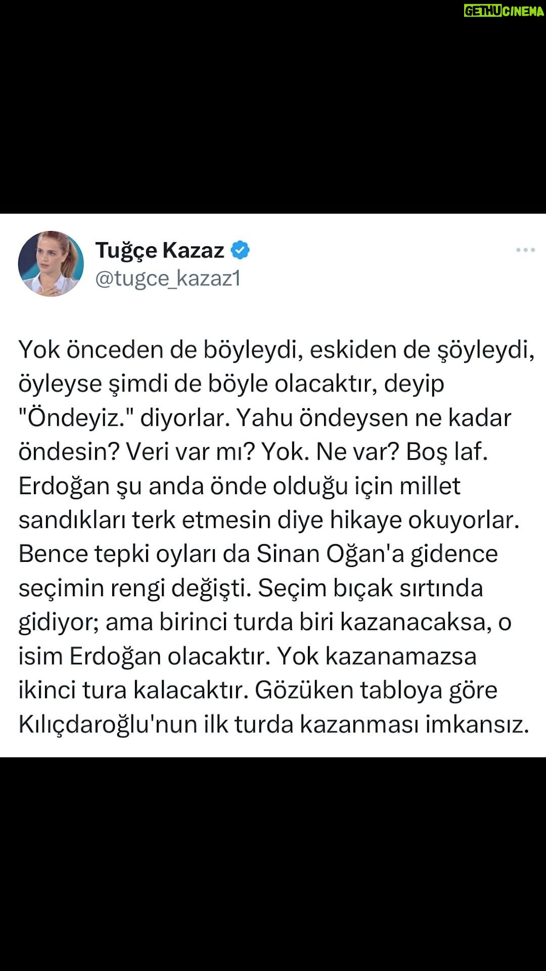 Tuğçe Kazaz - 10.6K Likes - BİRİNCİ TURDA BİRİ KAZANACAKSA O İSİM ERDOĞAN OLACAKTIR #erdoğan #receptayyiperdoğan #kemalkılıçdaroğlu #kılıçdaroğlu #milletittifakı #cumhurittifakı #akparti #chp #seçim2023 #14mayıs2023 #14mayıs #shorts #reels #türkiye #tuğçekazaz #tugcekazaz