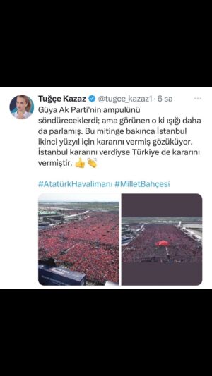 Tuğçe Kazaz Instagram - BÜYÜK İSTANBUL MİTİNGİ HAFTALARCA KONUŞULMASI GEREKEN BİR MİTİNG VE BÜYÜK BİR MESAJ.

#kemalkılıçdaroğlu #kılıçdaroğlu #erdoğan #receptayyiperdoğan #cumhurittifakı #milletittifakı #istanbulmitingi #atatürkhavalimanı #milletbahçesi #büyükistanbulmitingi #akparti #istanbul #seçim2023 #14mayıs2023 #türkiye #tuğçekazaz #tugcekazaz #reels #shortsvideo