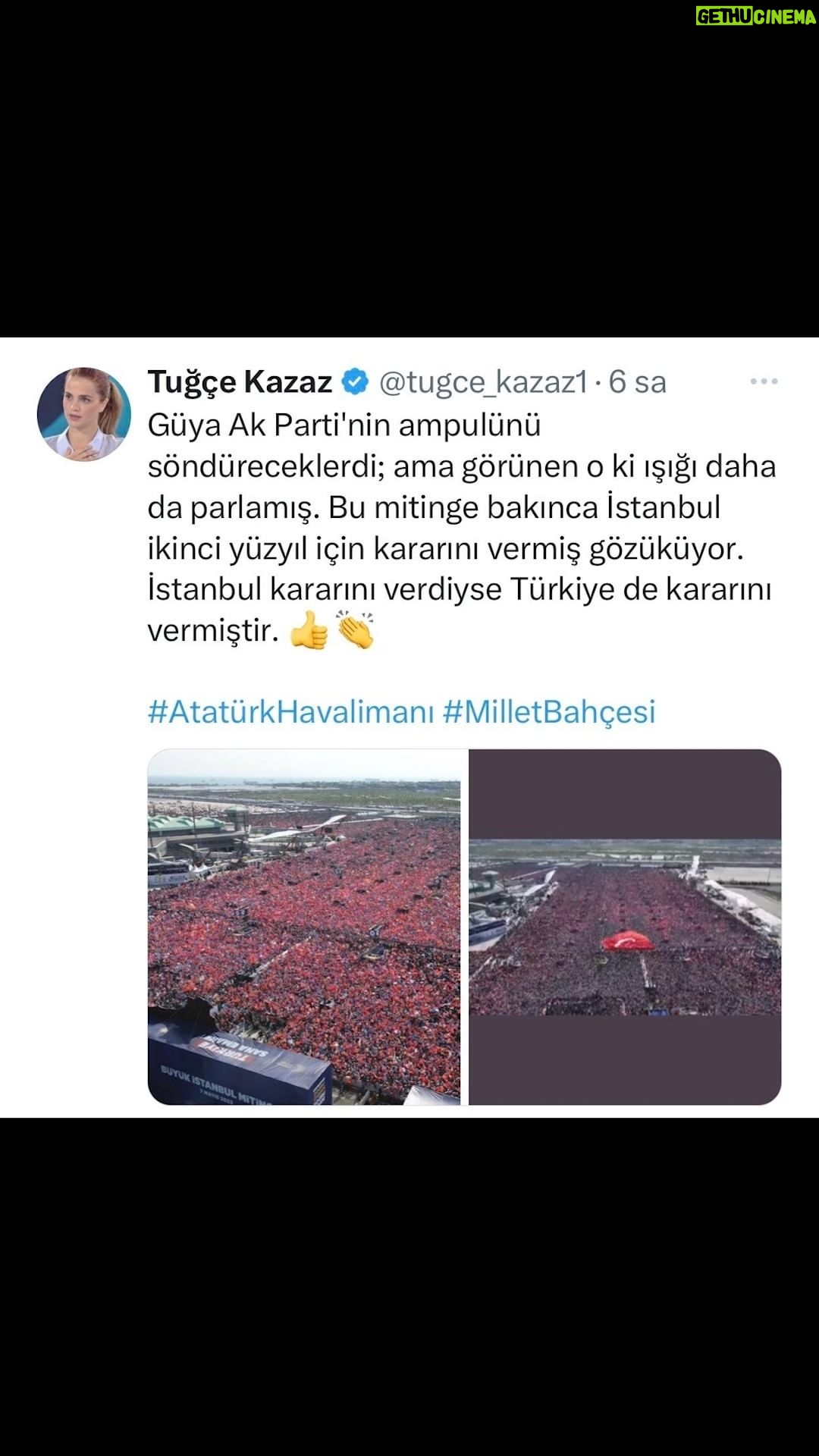 Tuğçe Kazaz - 24.6K Likes - BÜYÜK İSTANBUL MİTİNGİ HAFTALARCA KONUŞULMASI GEREKEN BİR MİTİNG VE BÜYÜK BİR MESAJ.
#kemalkılıçdaroğlu #kılıçdaroğlu #erdoğan #receptayyiperdoğan #cumhurittifakı #milletittifakı #istanbulmitingi #atatürkhavalimanı #milletbahçesi #büyükistanbulmitingi #akparti #istanbul #seçim2023 #14mayıs2023 #türkiye #tuğçekazaz #tugcekazaz #reels #shortsvideo