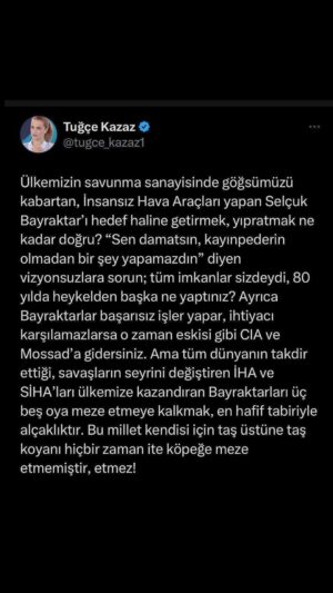 Tuğçe Kazaz Instagram - EN HAFİF TABİRİYLE ALÇAKLIKTIR

#selçukbayraktar #iha #siha #kızılelma #heykel #tuğçekazaz