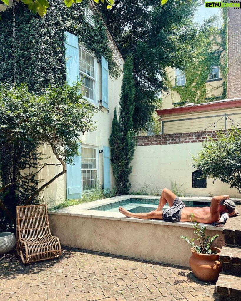 Ty Pennington Instagram - Happy 4th from what feels like the inside of an oven!🥵 #summerinthesouth Stay safe my friends #stayhydrated #savannah #summer #pool #spool #tinypool #courtyard #historichomes #1800 #georgia #travertinepools #thisoldhouse #typenningtondesign Savannah, Georgia