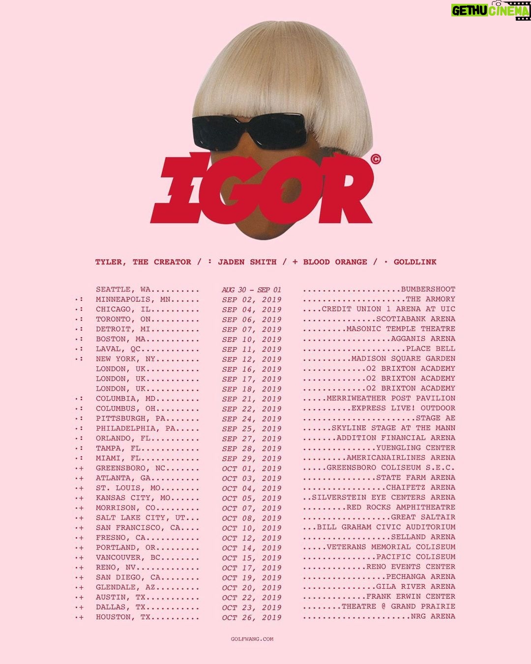 Tyler, the Creator Instagram - IGOR TOOR tickets on sale 10am. golfwang.com