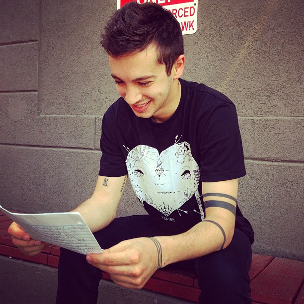 Tyler Joseph Instagram - When @jennaablack mails you a letter while on tour. When @markceshleman takes a picture of you reading it. When you post a picture of yourself reading a letter.