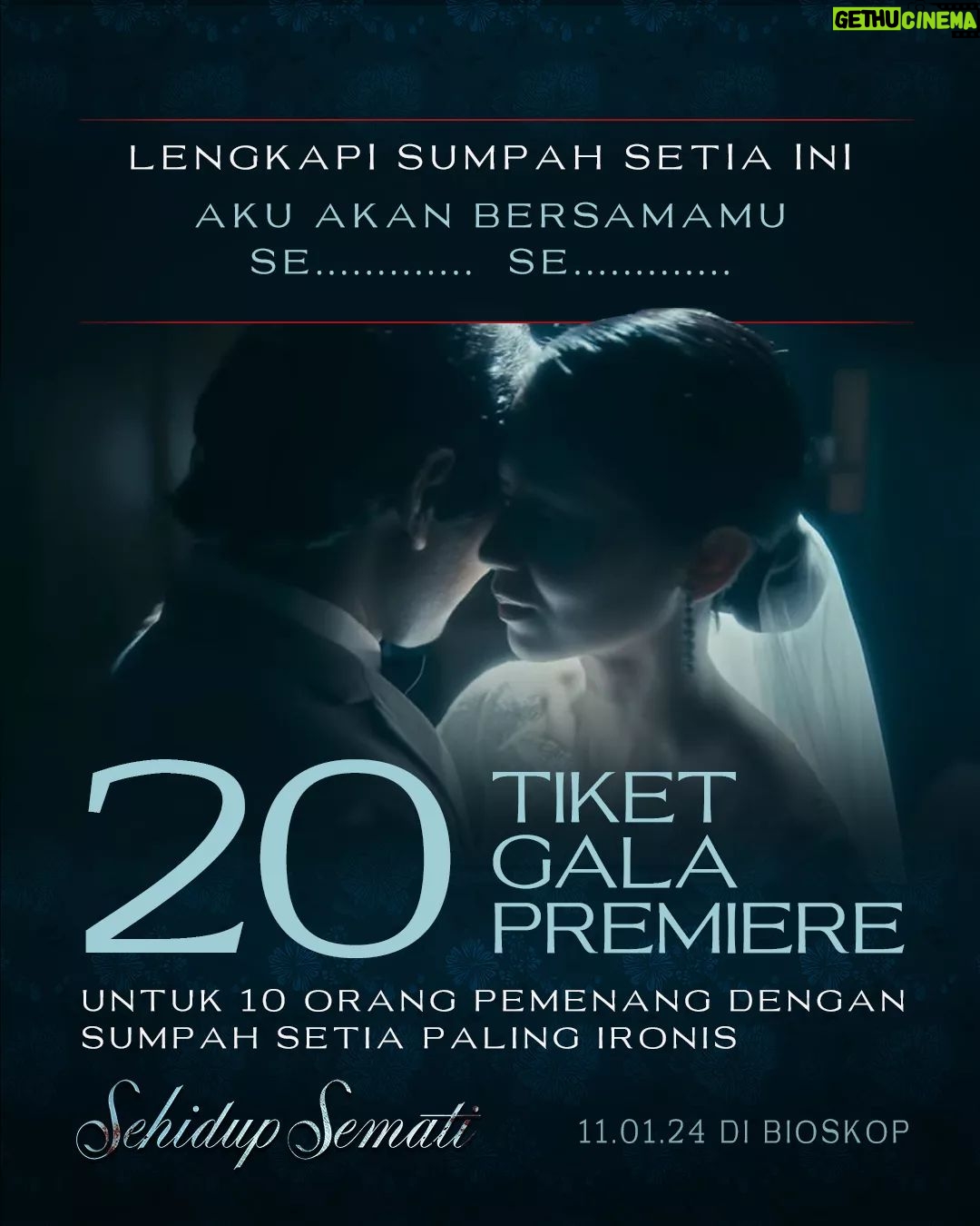 Upi Avianto Instagram - Ada 20 Tiket Gala Premiere Film SEHIDUP SEMATI untuk 10 orang pemenang! Lengkapi sumpah setia ini di kolom komentar. 10 orang dengan sumpah setia paling ironis masing-masing akan mendapatkan 2 tiket Gala Premiere Film SEHIDUP SEMATI. Kami tunggu ya. @sehidupsematifilm #SehidupSemati