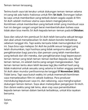 Upi Avianto Instagram - Teman-teman, berat bagi saya untuk menyampaikan ini. Tapi harus saya lakukan untuk memberikan yang terbaik untuk teman-teman 🙏.