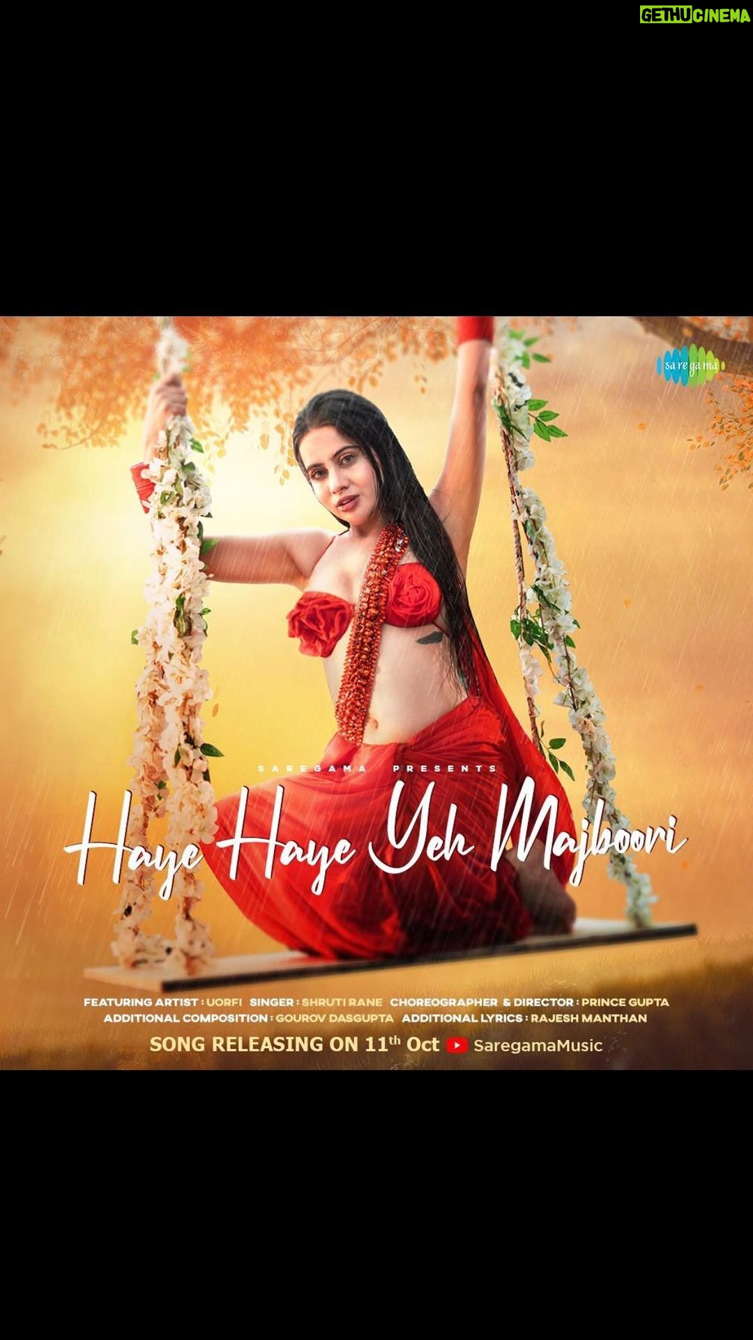 Urfi Javed Instagram - #HayeHaye look what’s coming tomorrow. Now you all know what’s the Majboori 😍 #HayeHayeYehMajboori releasing tomorrow , 11th October on Saregama Music YouTube channel. @urf7i @shrutiranrofficial @gourovdasgupta @i_am_princegupta @RajeshManthan99 @saregama_official #Saregama #SaregamaMusic #UrfiJaved #NewSong