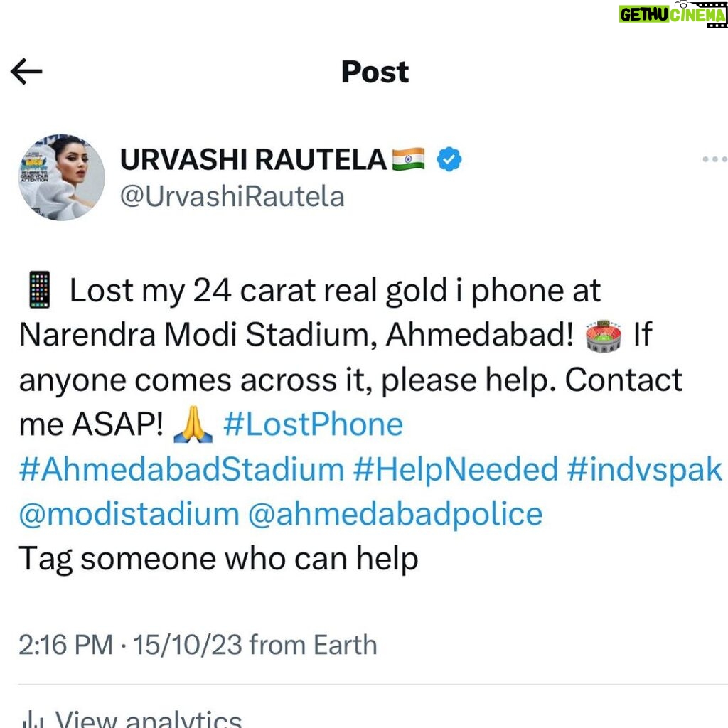 Urvashi Rautela Instagram - 📱 Lost my 24 carat real gold i phone at Narendra Modi Stadium, Ahmedabad! 🏟 If anyone comes across it, please help. Contact me ASAP! 🙏 #LostPhone #AhmedabadStadium #HelpNeeded #indvspak @modistadium @ahmedabadpolice Tag someone who can help Narendra Modi Stadium - Ahmedabad