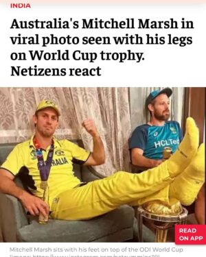 Urvashi Rautela Instagram - @mitchmarsh235 👎🏻 Bro, show some respect to the #WorldCuptrophy 🏆 #MitchellMarsh has put his feet on the top of it just to look cool 👎🏻

☆

☆

☆

☆

☆

☆ 

☆

☆

  #love #UrvashiRautela #UR1 #india #cricket #worldcup #australia