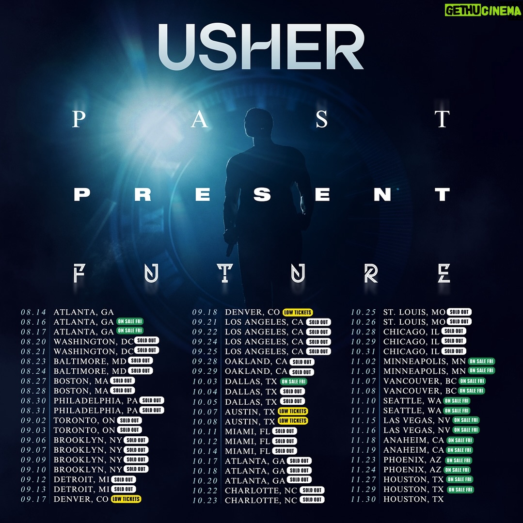 Usher Instagram - Let’s make it an even VI – 6th SHOW ADDED TO ATLANTA on Wed, August 14th to USHER: PAST PRESENT FUTURE + a 3rd show JUST ADDED in Houston on 11/30.
Tickets on sale Friday, Feb 16 @ 10am local. #LinkInBio