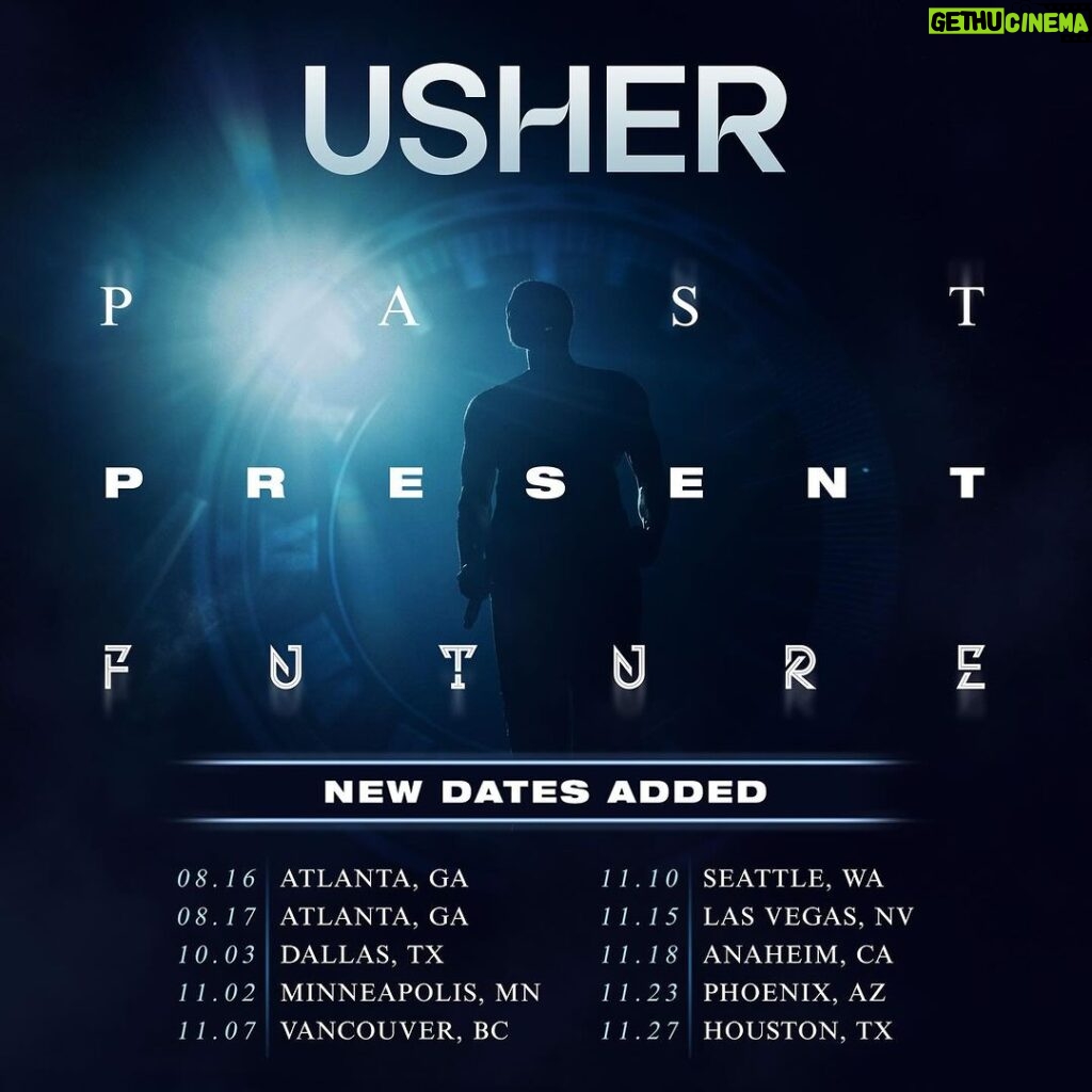 Usher Instagram - What can I say…I’m feeling ALL THE 🫶🏾 ya’ll! Let’s keep this party going, NEW CITIES ADDED to USHER: PAST PRESENT FUTURE & because ain’t nothin’ like them Georgia peaches 🍑… A-TOWN, I’m COMING HOME to kick it all off. Plus, 2 additional dates in Atlanta added!   Tickets on sale Friday, Feb 16 @ 10am local. Make sure U sign up for the fan presale starting Wed, Feb 14 @ 10am at #LinkInBio