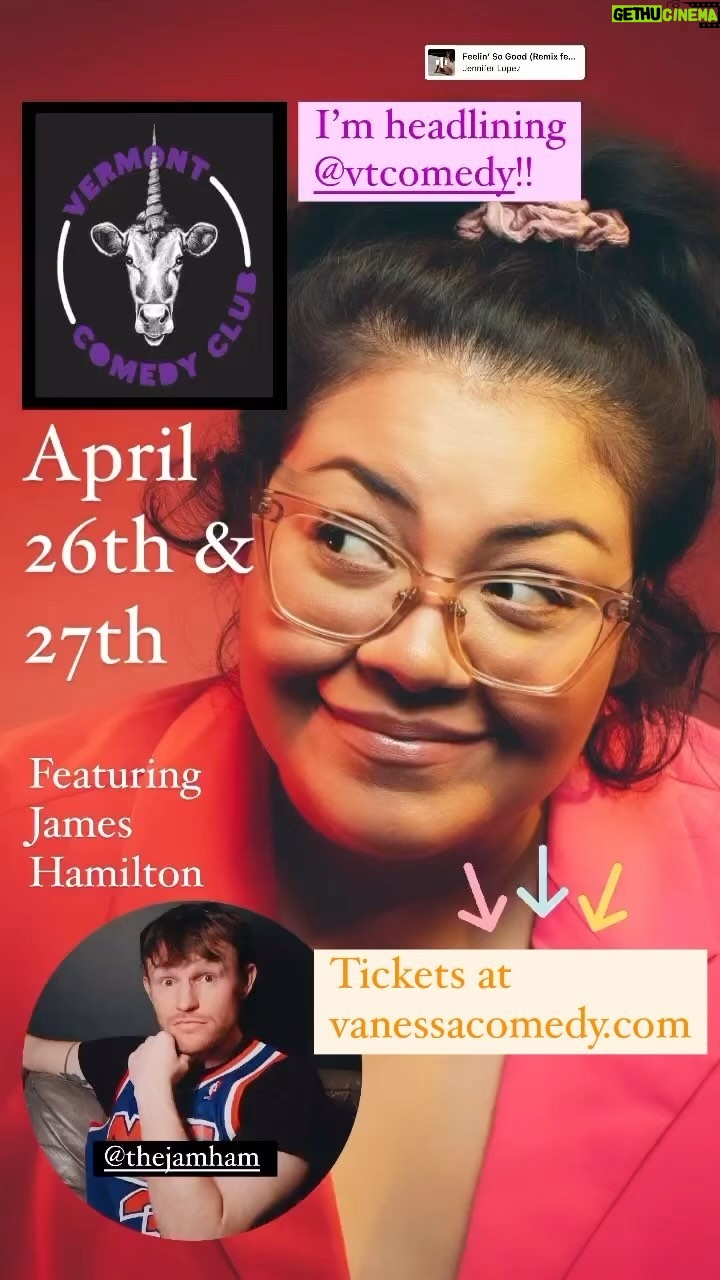 Vanessa Gonzalez Instagram - ✨ I’M HEADLINING @vtcomedy! ✨ APRIL 26th & 27th ✨ Featuring @thejamham ✨ TIX @ vanessacomedy.com ✨ Burlington, Vermont