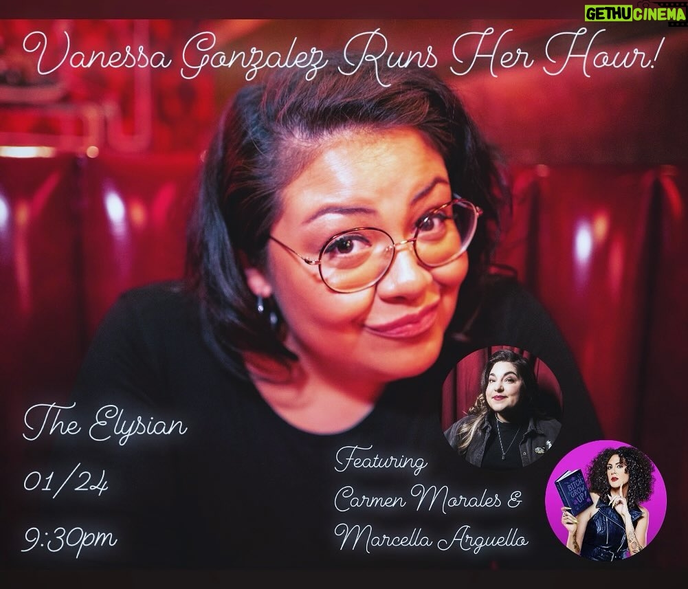 Vanessa Gonzalez Instagram - 🚨LA🚨 2 chances to catch me run my hour!!! 1/24 - The Elysian featuring Carmen Morales & Marcella Arguello ❤️❤️❤️ AND 1/27 - Dynasty Typewriter featuring Danielle Perez & Daniel Webb 🩷🩷🩷 ✨Tickets available at vanessacomedy.com 💋 See y’all soon 😎✌🏽 Los Angeles, California