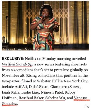 Vanessa Gonzalez Instagram - 🚨🚨🚨 Catch me on NETFLIX with an amazing group of comics on NOV 28th!!! 🎉🎉🎉🎉🎉🎉🎉
📸 by @marcusrussellprice 
💄 by @erin.m.acker 
💇🏽‍♀️ by @geobrianhmu