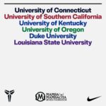 Vanessa Laine Bryant Instagram - We are grateful for the amazing support of these prestigious universities (in no particular order) towards the Mamba & Mambacita Sports Foundation - to further the legacies of Kobe and Gigi! So excited to see their players wearing Kobe and Gigi’s NIKE shoes this upcoming season!!! @mambamambacitasports @nikebasketball