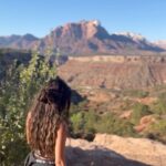 Vanessa Morgan Instagram - Highly recommend having a lil adventure out in Zion ⛰ Best tour guide @arnoldcalzz Stay @cliffroselodge Fav hike: “The narrows” Cutest lil coffee shop @feellovecoffee Zion National Park