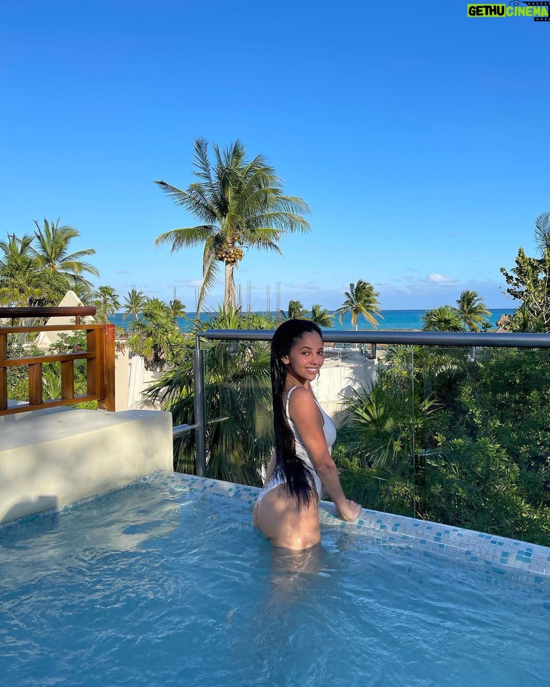 Vanessa Morgan Instagram - Paradise is all about perspective, we are always in paradise but there’s something truly magical about grounding/journaling on a white sand beach and releasing whatever no longer serves me into the ocean 🌊 forever grateful to be co creating this life. Highly recommend this resort it was stunning and super accommodating if you have lil ones ♥️ @fairmontmayakoba #fairmontmayakoba #fairmontmoments Fairmont Mayakoba, Riviera Maya