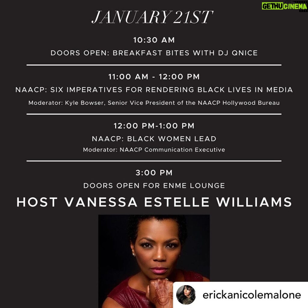 Vanessa Williams Instagram - Ericka curates an exciting experience for creative artistry to thrive! JOIN US @Sundance for this magnificent 2 day event! Posted @withregram • @erickanicolemalone Here’s the exciting agenda for Day 2 at ENME’s Indie Directors and Creators Spotlight Event! 🎬✨ Join us for a weekend filled with inspiration, creativity, and unforgettable moments. A heartfelt thank you to our incredible speakers and performers: @erickanicolemaloneent @iamwendyraquel @edudp_ramirez @texinmiami @papiblogger @kennywhitt @therealruthecarter @iamrobireed @drhollycarter @rosecathpink @officialswv @alfredjacksonmuzic @djspinderella @imvanessawilliams @djqnice @malimusic @shaleahnikole @therealdwele @kindredthefam @printzboard @sundanceorg . . . . . #ENME #erickanicolemaloneentertainment #erickanicolemalone #writer #creator #director #executiveproducer #motivationmonday #womeninbusiness #blackfemaleentrepreneurs #indiedirector #indiefilmmakers #indiecreators #womensupportingwomen #womenliftingwomen #blackexcellence #enmesundance2024 #sundance2024 #sundance #sundancefilmfestival #sundance40th #sundancefilmfestival2024 #womeninfilm #femalewriter #femaledirectors (Ericka Nicole Malone photo credit) 📷: @phoenixwhite Makeup: @makeupby_t Hair: @richhairla Stylist: @onlynemostyles Wardrobe: @alexandermcqueen