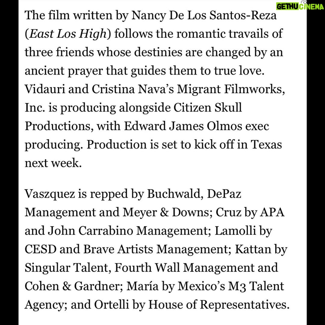 Vannessa Vasquez - 1K Likes - Words can’t express how honored,grateful and surreal this moment is for me … to be here in my home state filming the first ever Tejano Romantic comedy with these amazing beautiful people !!!
Written by @nancydlsr
Executive Produced by Edward James Olmos
Producer @iamcristinanava
Directed by @patperezworld
Director of photography @elgallodp
Casting Director @kissedbyloki
Hair and make up @smithzachry
Wardrobe @stylebygrizelda
Starring @luisfonsi @vivalivin @jackiecruz @chriskattanofficial
@angelicamariaoriginal @dyanaortelli
And me @vannessitav
#grateful #romanticcomedy #tejano