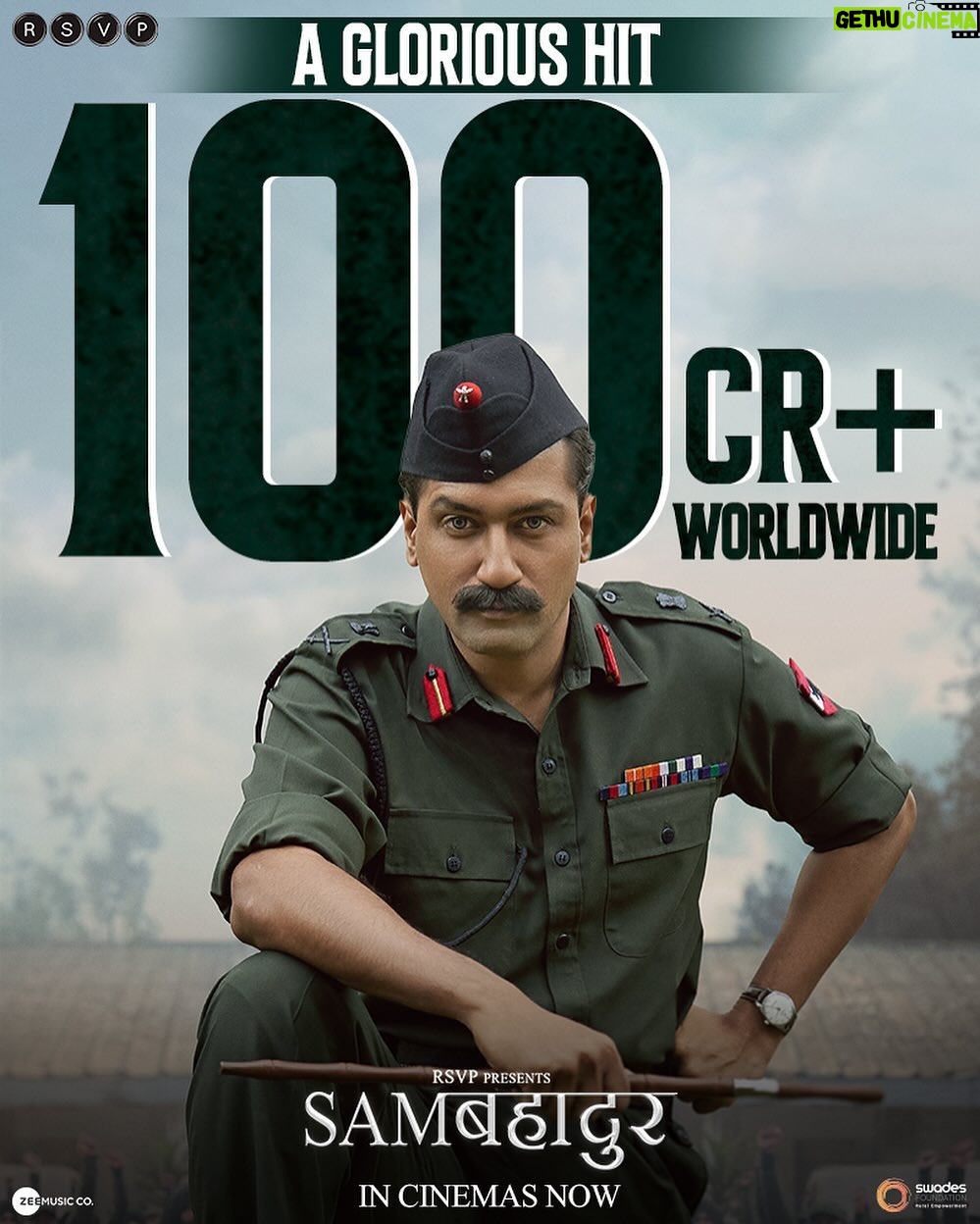Vicky Kaushal Instagram - Sam Bahadur marches on with pride & victory at the box office, and we are grateful! đ⤠#Samā¤Ŧā¤šā¤žā¤ĻāĨ⤰ in cinemas now! Book your tickets! Link in bio. #SamIsHere #SamBahadur @meghnagulzar @sanyamalhotra_ @fatimasanashaikh @ronnie.screwvala @mohdzeeshanayyub @neerajkabi @realgovindnamdev @aanjjan.srivastav @bhavani.iyer @ishantanus @rsvpmovies @maharrshshah @zeemusiccompany