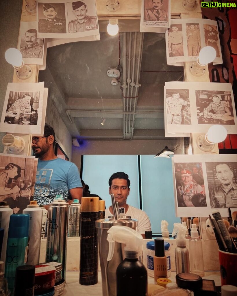 Vicky Kaushal Instagram - Makeup on, listen to his favourite jazz music and stare into that mirror till I start believing the guy in the mirror is Sam. Living your days believing to be SAM is a rare honour and a mammoth responsibility. The love you all are showering for our efforts is truly gratifying. Thank you! . #SAMबहादुर IN CINEMAS! This weekend do take your families out to the cinemas to experience the story of our true legend… FM Sam Maneskshaw! 🇮🇳❤