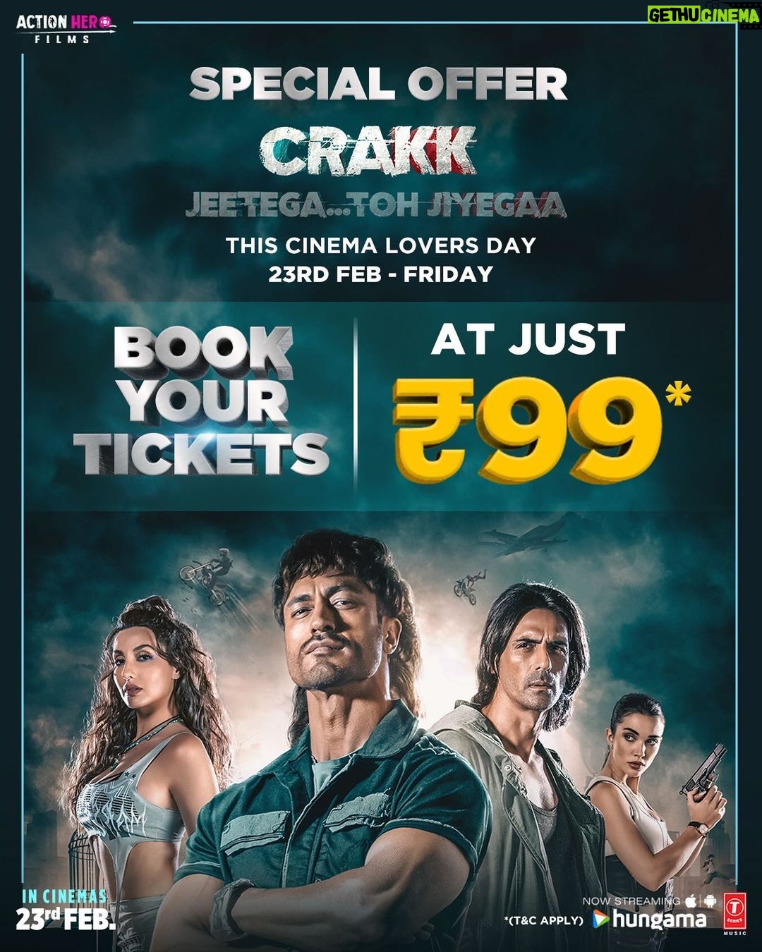 Vidyut Jammwal Instagram - π¨ Listen up Crakks! π¨ Book your tickets now for just Rs. 99/- β‘ π- link in bio! Watch #CRAKK - Jeetegaa Toh Jiyegaa in theaters, this Friday! @actionherofilms #CrakkOn23rdFeb #JeetegaaTohJiyegaa