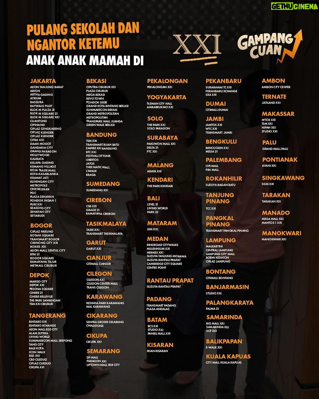 Vino G. Bastian Instagram - Film Gampang Cuan TAYANG di bioskop-bioskop berikut! Panggilan untuk agen cuan yang mau nonton lagi, dan mau nonton Film Gampang Cuan untuk ikut merahin bioskop-bioskop di Indonesia. Hayuk atuh ketemu keluarga mamah! 🥳 #GampangCuanFilm