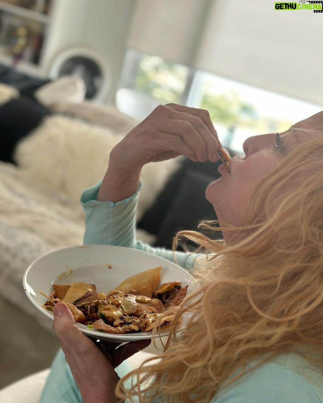 Virginia Madsen Instagram - Not like I’m that into this but I like nachos and I’m sitting next to a Kansan sooooo…