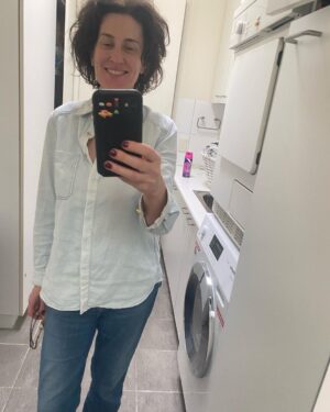 Virginia Trioli Instagram - So very happy with my next-day @ngvmelbourne #ngvgala hair. Exactly what I need. And yes they are sushi stickers on the back of my phone 🍣 @sundaymornings #nextdayhair @caterinadibiase #hairoftheday #hairofinstagram