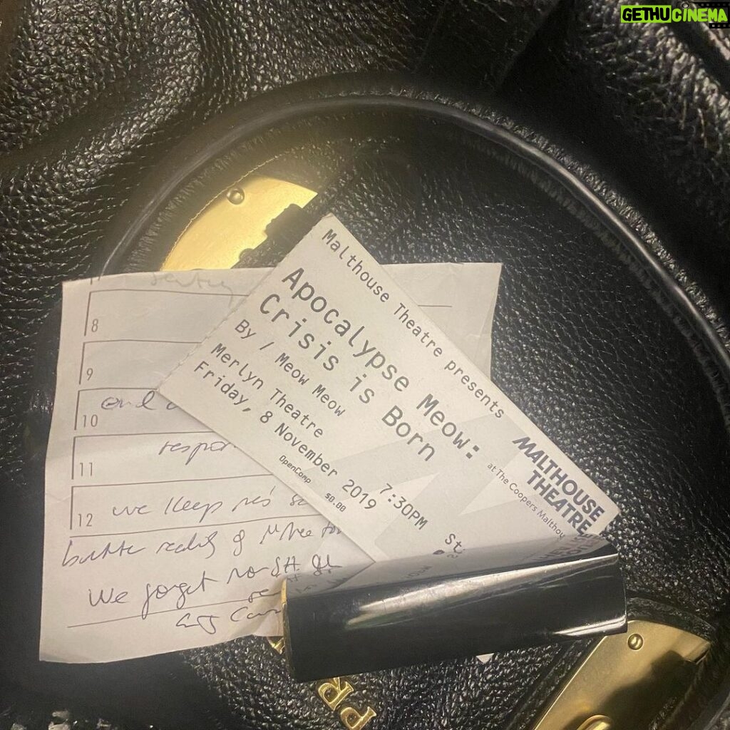 Virginia Trioli Instagram - Three years after the world changed, you pull out a handbag to go to dinner and find remnants of a life you can barely recall. @meowtopia , a favourite lipstick, and notes from the book tour you were on when the world fell in. Am I even the same person I was then? #generationf #livetheatre #melbourne #books #writing #memories #music Melbourne, Victoria, Australia
