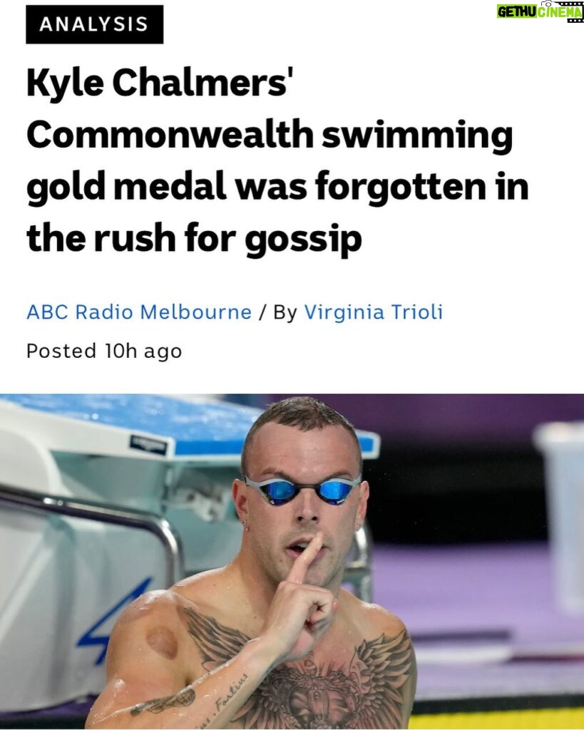 Virginia Trioli Instagram - I ran into @kyle_chalmers3 in the Sydney Qantas lounge last weekend - and I walked up to him and apologised. The #linkinbio to my column explains why. @abcinmelbourne @abcnews_au #swimming #commonwealthgames @swimmingaustralia #newsnotgossip