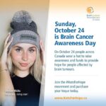 Vivian Hicks Instagram - Tomorrow is the day October 24th @braintumourfdn awareness. Of the 27 people diagnosed with a brain tumour every day in Canada, 8 will find out they have brain cancer. My Nana was one of those. Malignant or not, brain tumours are life-altering and treatment options are limited and often invasive. ➡️ On October 24, join me & thousands of Canadians and recognize #BrainCancerAwarenessDay by wearing a hat and posting your picture on social media using the hashtag #HatsForHope. We can't wait to see your posts! Tag me and @braintumourfdn go to www.hatsforhope.ca for more! Thank you all so so much ❤️