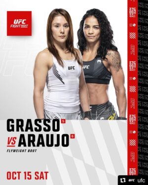 Vivianne Araújo Instagram - Let’s go 💥
Luta principal. Vamos com tudo!!! 💥

#Repost @ufc with @use.repost
・・・
Stepping into the main event spotlight 🤩 @Alexa_Grasso and @ViviAraujoMMA go head-to-head for 5 rounds on October 15th!