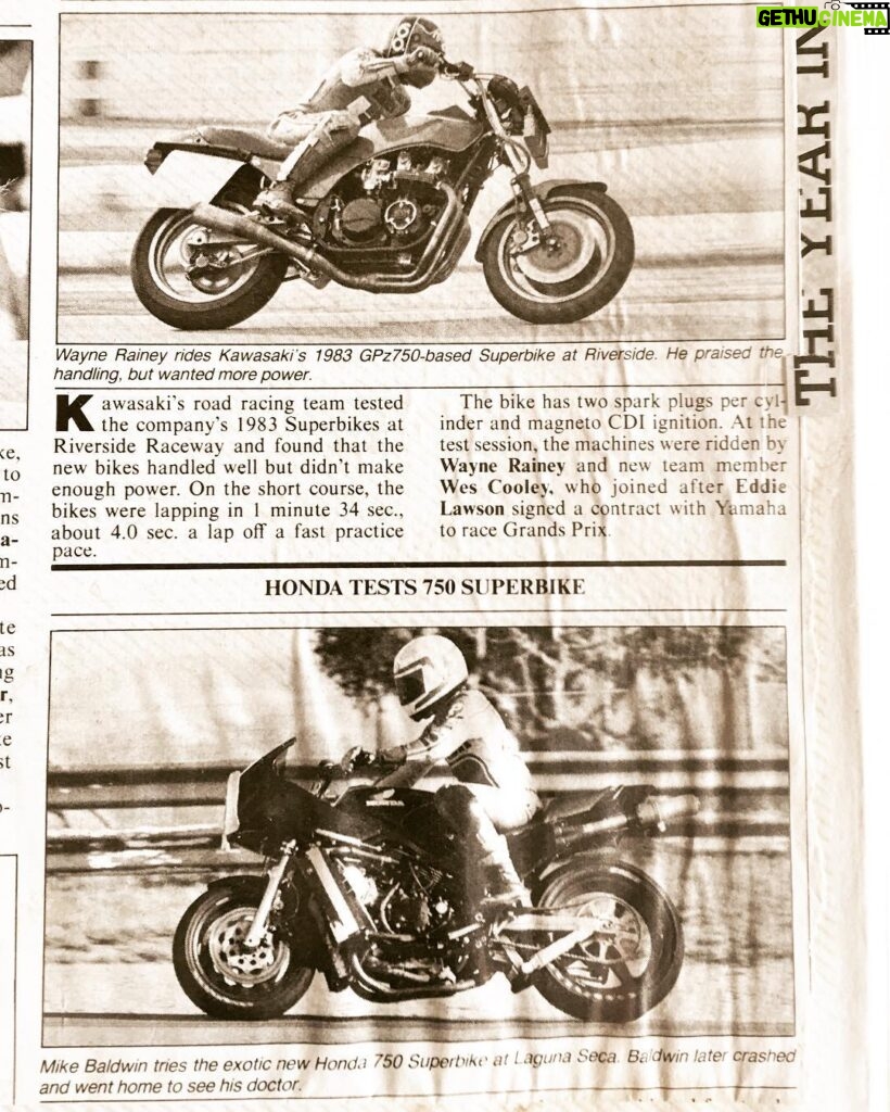 Wayne Rainey Instagram - Going through old scrapbooks, this is early ‘83 Superbike test. No one thought this GPZ750 could win, including Kawasaki-against the might of Honda and their new VFR750. #83superbikechampions #afterwholeteamletgo #lifelessons #careermoves #motoamerica