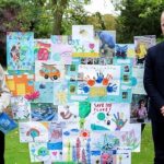 William, Prince of Wales Instagram - Presenting the Blue Peter ‘big badge wall’, featuring drawings and letters sent in by the viewers. Watch Blue Peter’s 65th birthday special, with @itsjoelm and @princeandprincessofwales on @bbciplayer now. 📸 1-3: Andy Parsons / Kensington Palace. 4: @bbcstudios