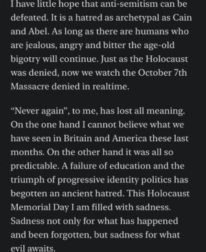 Winston Marshall Instagram - Some thoughts this Holocaust Memorial Day

For full Substack article follow Linktree link in bio