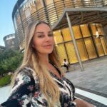Xenia Seeberg Instagram – Good morning everyone. The Opera district. Our new neighborhood! How do you like the cone art behind me? Have a nice weekend my friends. 
#dubai #burjkhalifa #dubaiopera #downtowndubai #dubaidowntown The Opera District