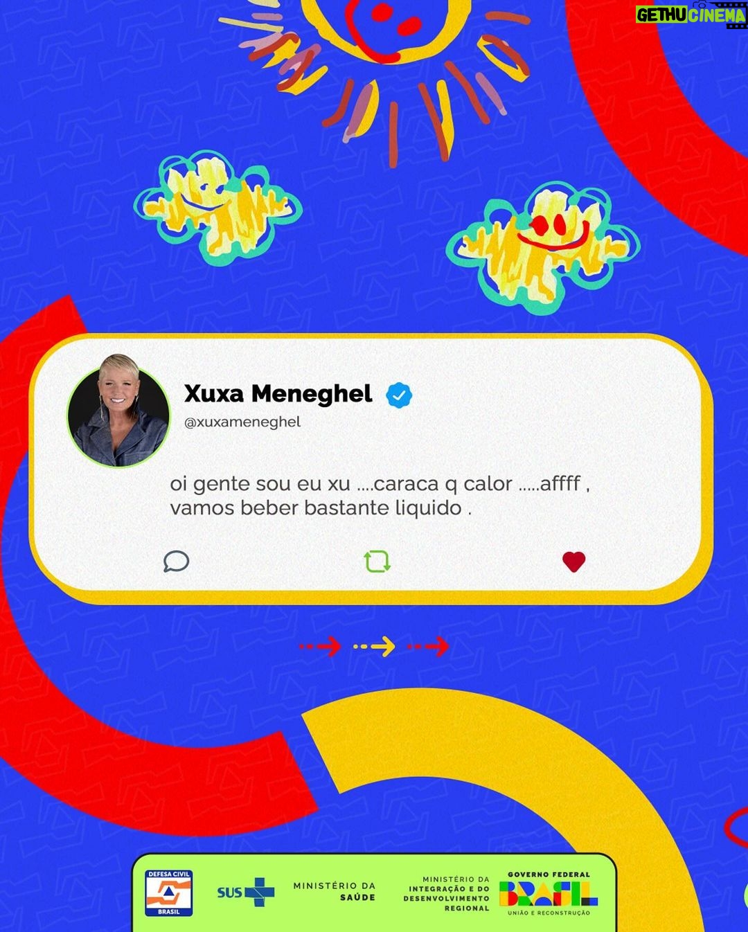 Xuxa Instagram - 🥵 Oi, gente! Caraca, #alerta de ondas de #calor nas Regiões Centro-Oeste, Nordeste e Sudeste do Brasil! ☀️ É isso mesmo, as temperaturas estão subindo e é hora de ficar ligado, reforçando os autocuidados para encarar esse calorão. Vamos nessa? 💪 🔗 Acesse o link nos stories e confira as #recomendações essenciais para este período. Um beijo da #Xuxa! 😘✨