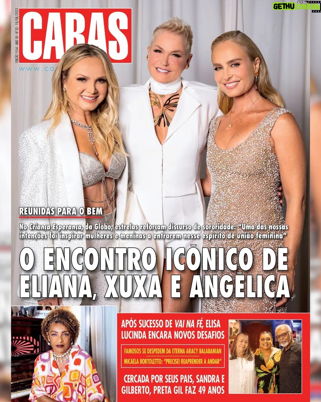 Xuxa Instagram - Na capa de CARAS desta semana, Xuxa, Angélica e Eliana juntas para fazer o bem ✨ No Criança Esperança, da Globo, as estrelas defendem a sororidade: "Uma das nossas intenções foi inspirar mulheres e meninas a entrarem nesse espírito de união feminina". E mais... Elisa Lucinda reflete sobre representatividade, religião, etarismo e amor / Antes da cirurgia, Preta Gil celebra 49 anos de idade ao lado dos familiares e amigos / Claudia Raia e outros famosos se despedem de Aracy Balabanian / Após ficar paraplégica, a modelo Micaela Bortoletto revela como venceu doença autoimune e aprendeu a andar novamente. Já disponível nas bancas físicas e digitais!