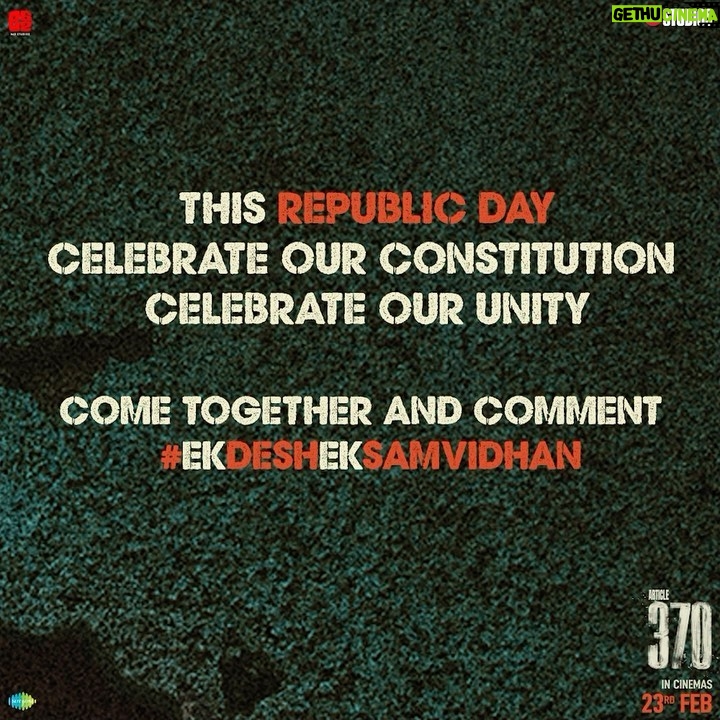 Yami Gautam Instagram - On Republic Day ๐ฎ๐ณ, the nation stood united as our Constitution came into being! Once again India came together when #Article370 was repealed! We were one & we are one! Say it aloud and comment #EkDeshEkSamvidhan Article 370 releasing in cinemas on 23rd Feb. #YamiGautam #Priyamani @vaibhav.tatwawaadi @siyaramkijai #KiranKarmarkar @rajarjunofficial @skand_thakur @ashwinikoul93 @irawatimayadev @divyasethshah @sumitkaul10 @chakramaditya #JyotiDeshpande @adityadharfilms @dhar_lokesh #JioStudios #B62Studios #Saregama @the_willing_fundamentalist @arj.writer @aarshvora @puneetwaddan @shashwatology @shivkumarpanicker @sidvasanity @mukeshchhabracc @yantrapd @veerakapuree