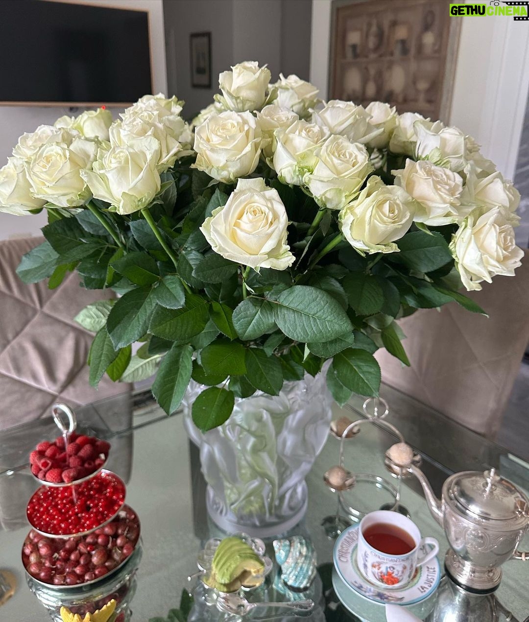 Yana Rudkovskaya Instagram - Доброе утро дома , в Подмосковье и #рубрикамоизавтраки с белыми розами и @diormaison 🐚🦀