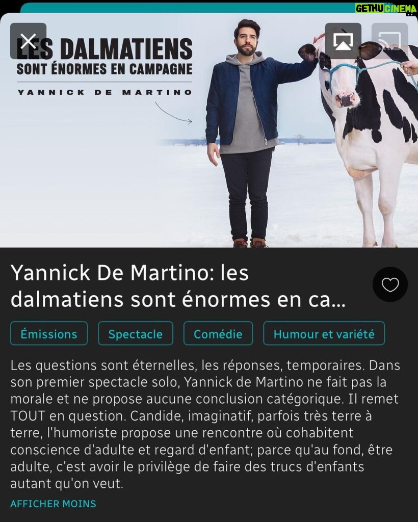 Yannick De Martino Instagram - Mon spectacle en entier est disponible sur la plateforme de tou.tv. C’est cool.