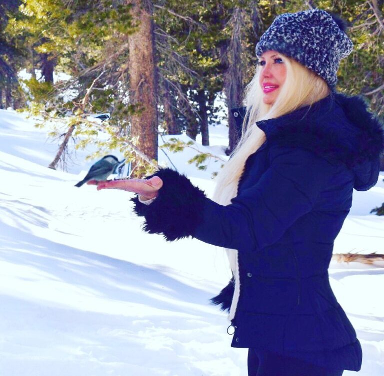 Yvette Rachelle Instagram - 💛💚💙The beauty of #springsnow being at peace in the forest with wildlife #wildbirds The wild birds actually peacefully ate seed from my hand in the mountain wilderness. How amazing💙💜Its Springtime snow but keeping warm in my favorite super cute and soft #Mukluks #beanieseason #pomhat made with #popcornyarn #lovemukluks💜❤️Now, if all beings could just peacefully co-exist what a more beautiful world it would be….Sending every being on the planet #infinitelove 💙💚and #worldpeace 🌎 Actress #TopModel #animalactivists #yvetterachelle