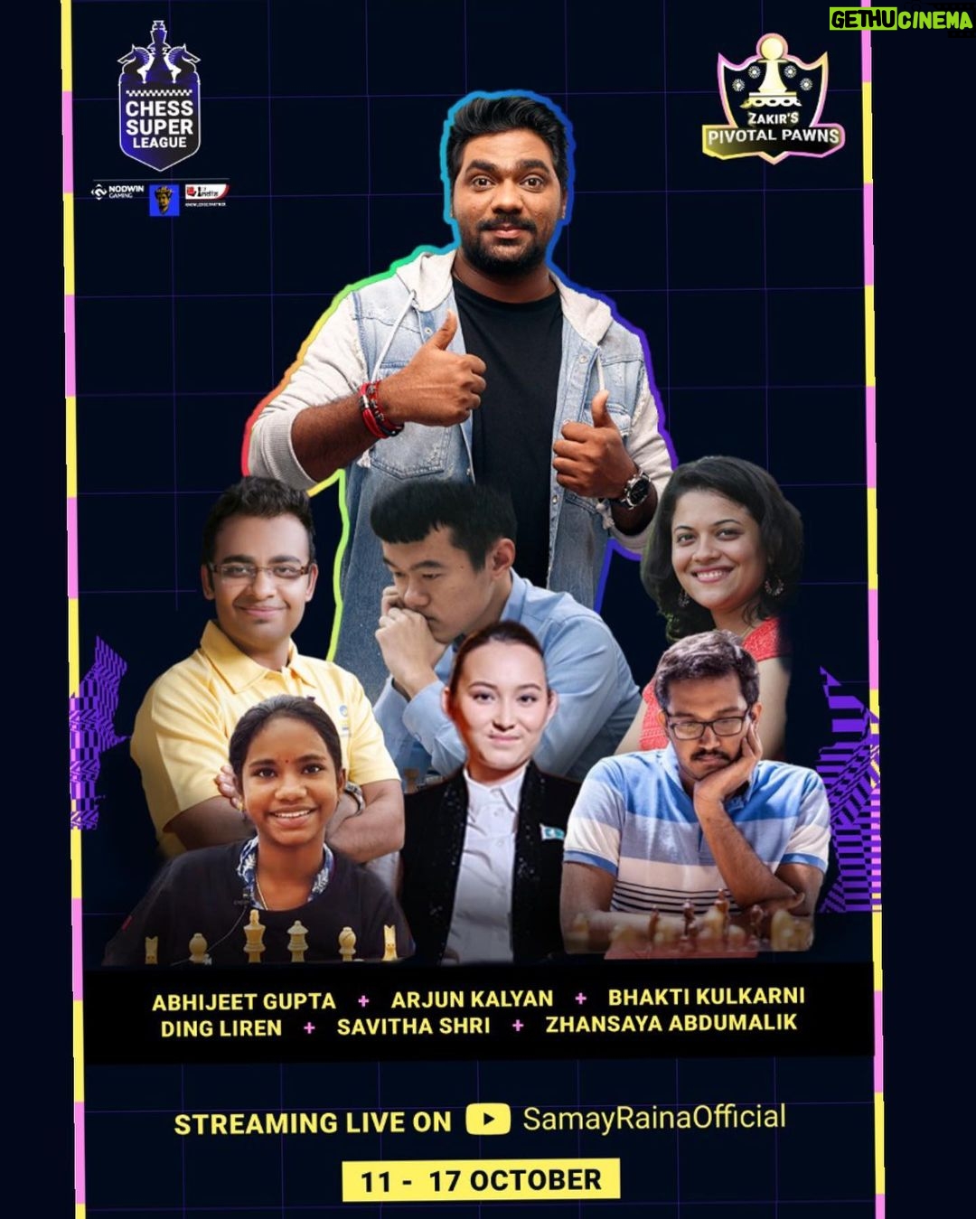 Zakir Khan Instagram - Hiii Guyyss! Get ready for some intense action that’s going down at the Chess Super League from 11th - 17th October where I’m going to lead the Pivotal Pawns for a chess league like never before. Tune in live to watch the league on @maisamayhoon YouTube channel everyday 8 PM onwards. We got this team, let’s go! @chesssuperleague @nodwingaming @sagarshah | @dingliren_chess @zhansaya_abdumalik @abhijeetgupta1610 @bhaktichess @arjunkalyan617 @savee0125 Thanks! #ChessSuperLeague #thepivotalpawns