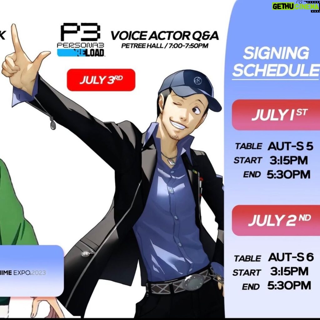 Zeno Robinson Instagram - WHATS GOOOOOOOD !!! I’m gonna be at #AnimeExpo2023 and this is my schedule!!! It’s gonna be my first time doing industry panels and I’m really excited!!! I have a Zom100 Panel for @vizmedia and a Persona 3 Reload panel for @atlus_west !!! I’ll also be signing both Saturday and Sunday!!! Come say hi!! I’d love to meet you!! Thank you so much @joshuadavidking for making this for me!!! Los Angeles Convention Center