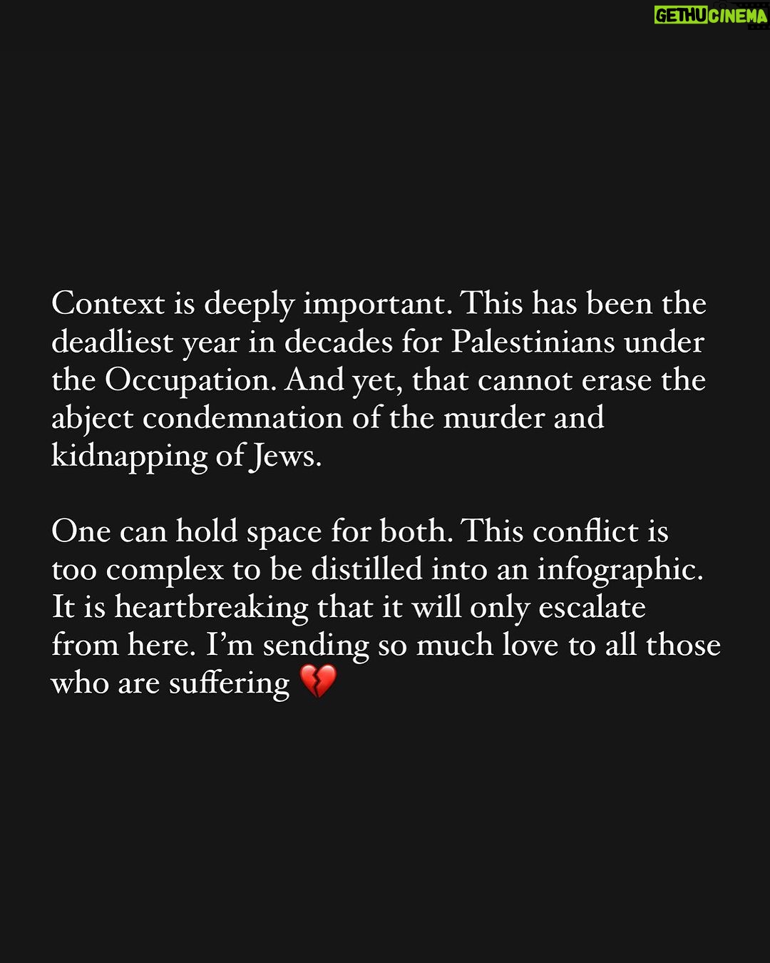 Zoe Lister-Jones - 98.1K Likes - Tried to write something. My heart breaks for Israel and Palestine.